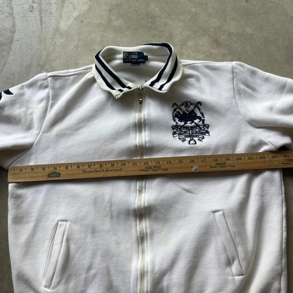 Polo Ralph Lauren Mens White Full Zip Sweatshirt Crest Embroidered Large L